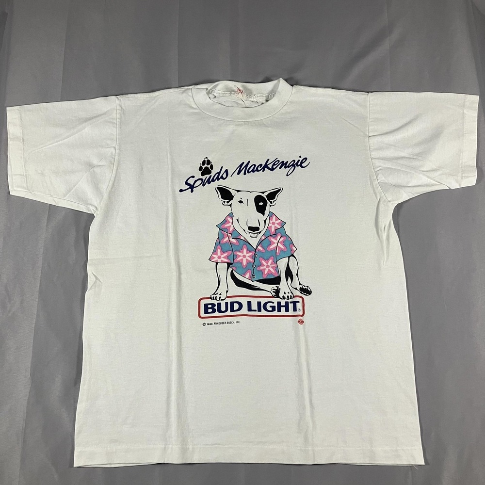 Vintage Alore Spuds MacKenzie Bud Light Shirt Mens Large White‎ 1986 80s Tee